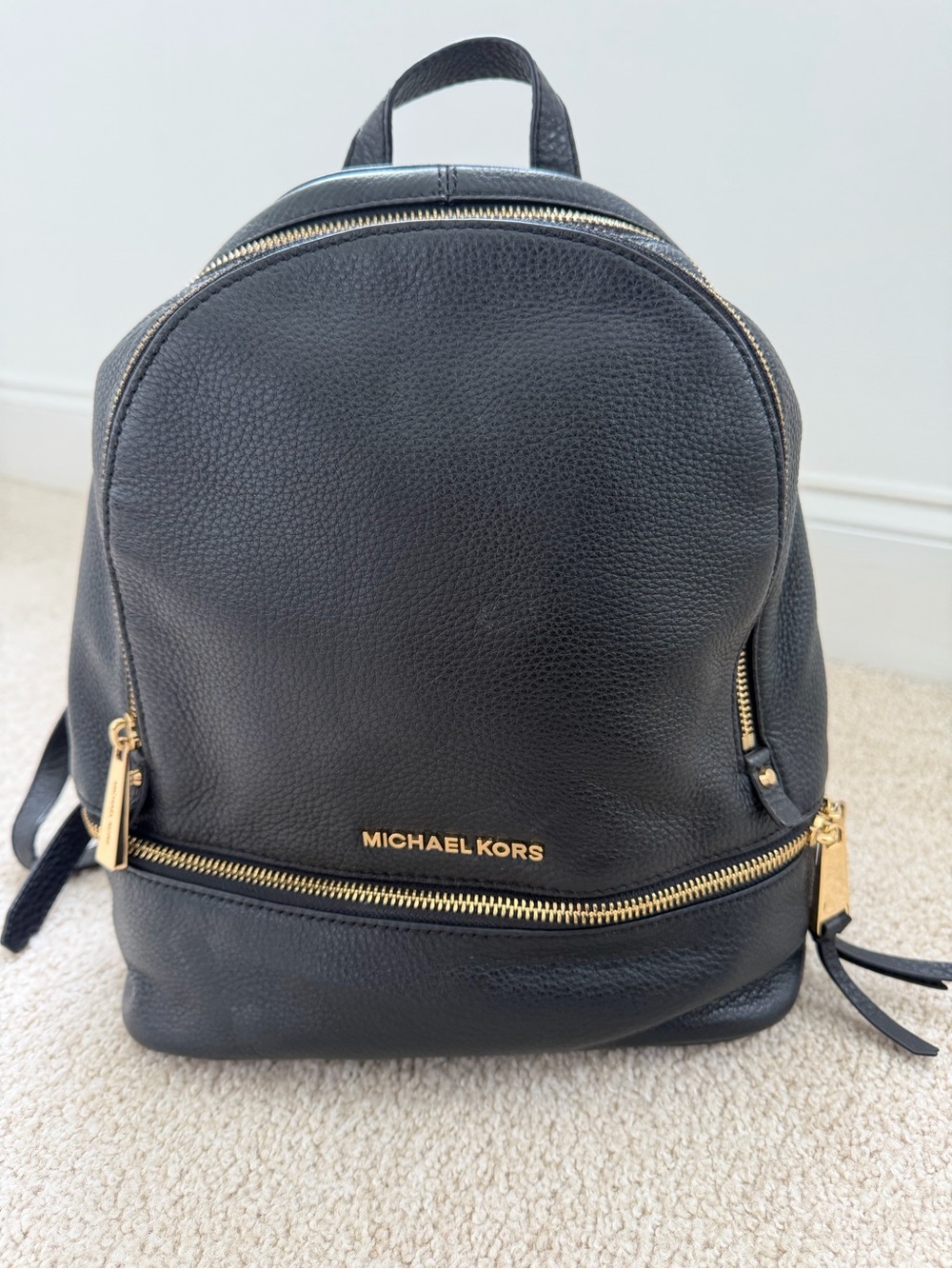 Michael Kors Black Pebbled Leather Backpack Gold Hardware Medium - Picture 3 of 16